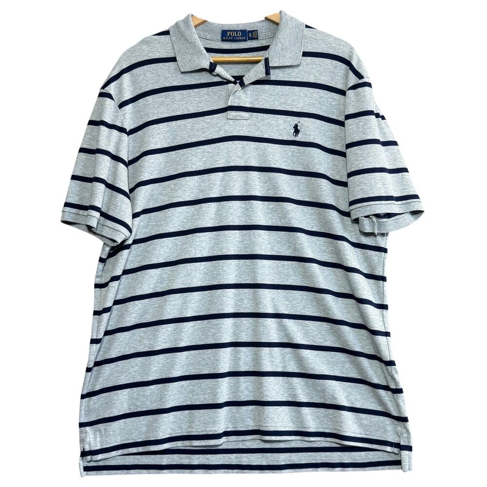 Polo Ralph Lauren Mens Gray Striped Collared Short Sleeve‎ Polo Shirt Size XL